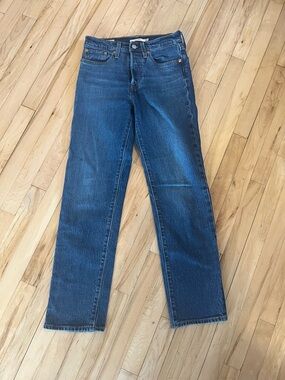 Levi's High Rise Straight Leg Jeans - Dark Blue Denim